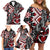 Aotearoa Maori Moko Art with Taniko Half Style Family Matching Off Shoulder Short Dress and Hawaiian Shirt