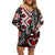 Aotearoa Maori Moko Art with Taniko Half Style Family Matching Off Shoulder Short Dress and Hawaiian Shirt