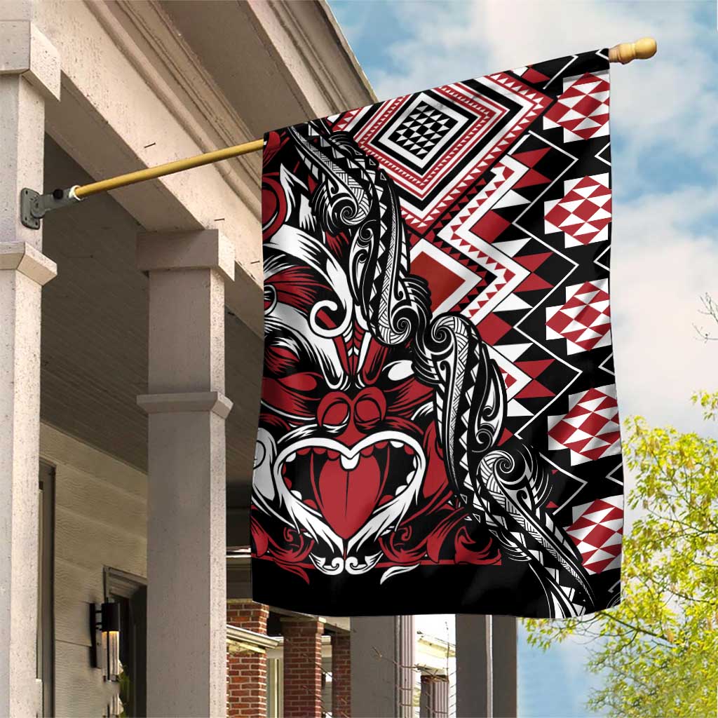 Aotearoa Maori Moko Art with Taniko Half Style Garden Flag LT03 House Flag Black - Polynesian Pride
