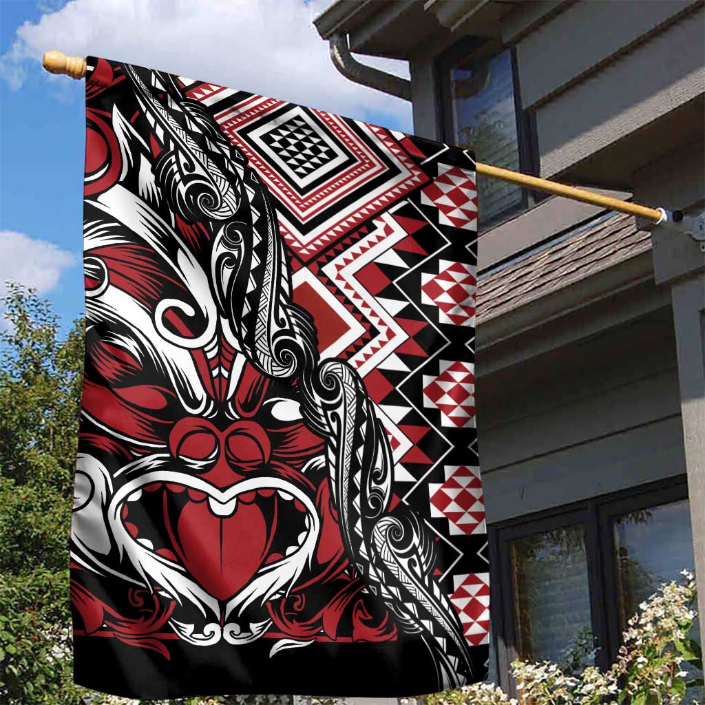 Aotearoa Maori Moko Art with Taniko Half Style Garden Flag LT03 - Polynesian Pride