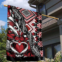 Aotearoa Maori Moko Art with Taniko Half Style Garden Flag LT03 - Polynesian Pride