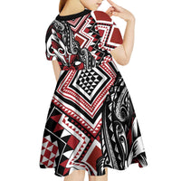 Aotearoa Maori Moko Art with Taniko Half Style Kid Short Sleeve Dress LT03 - Polynesian Pride