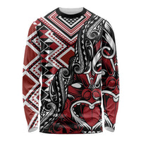 Aotearoa Maori Moko Art with Taniko Half Style Long Sleeve Shirt LT03 Unisex Black - Polynesian Pride