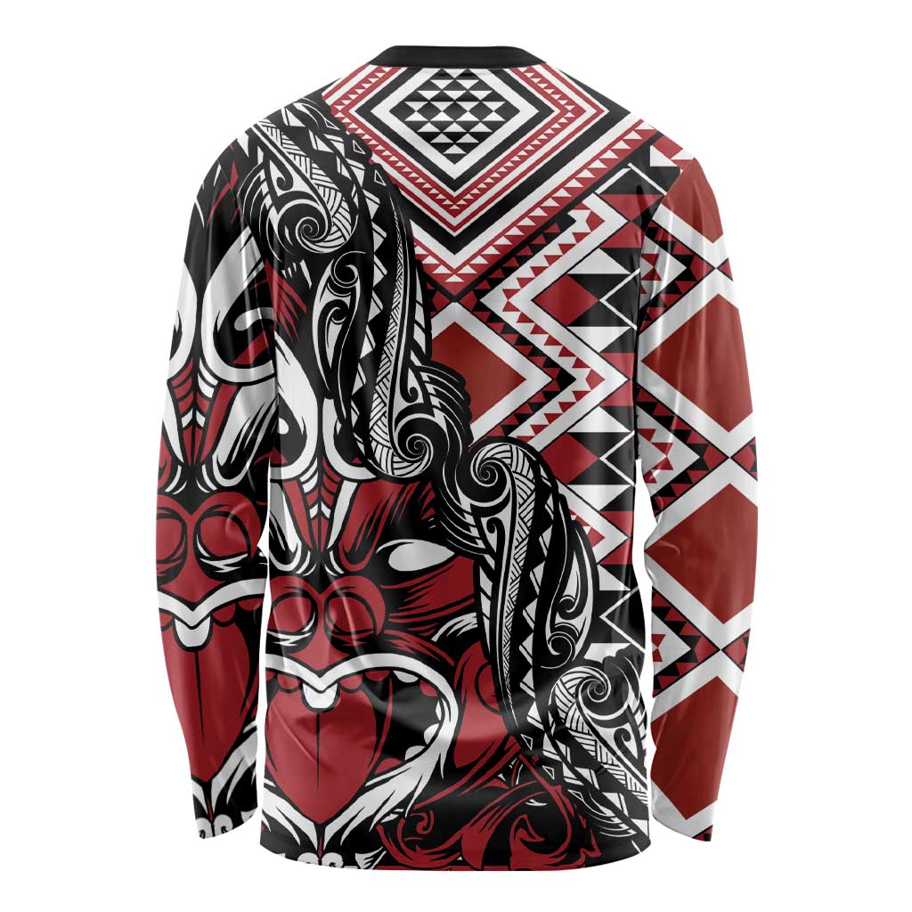 Aotearoa Maori Moko Art with Taniko Half Style Long Sleeve Shirt LT03 - Polynesian Pride