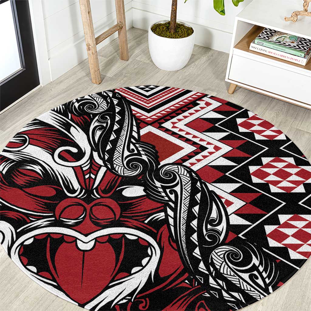Aotearoa Maori Moko Art with Taniko Half Style Round Carpet LT03 Black - Polynesian Pride