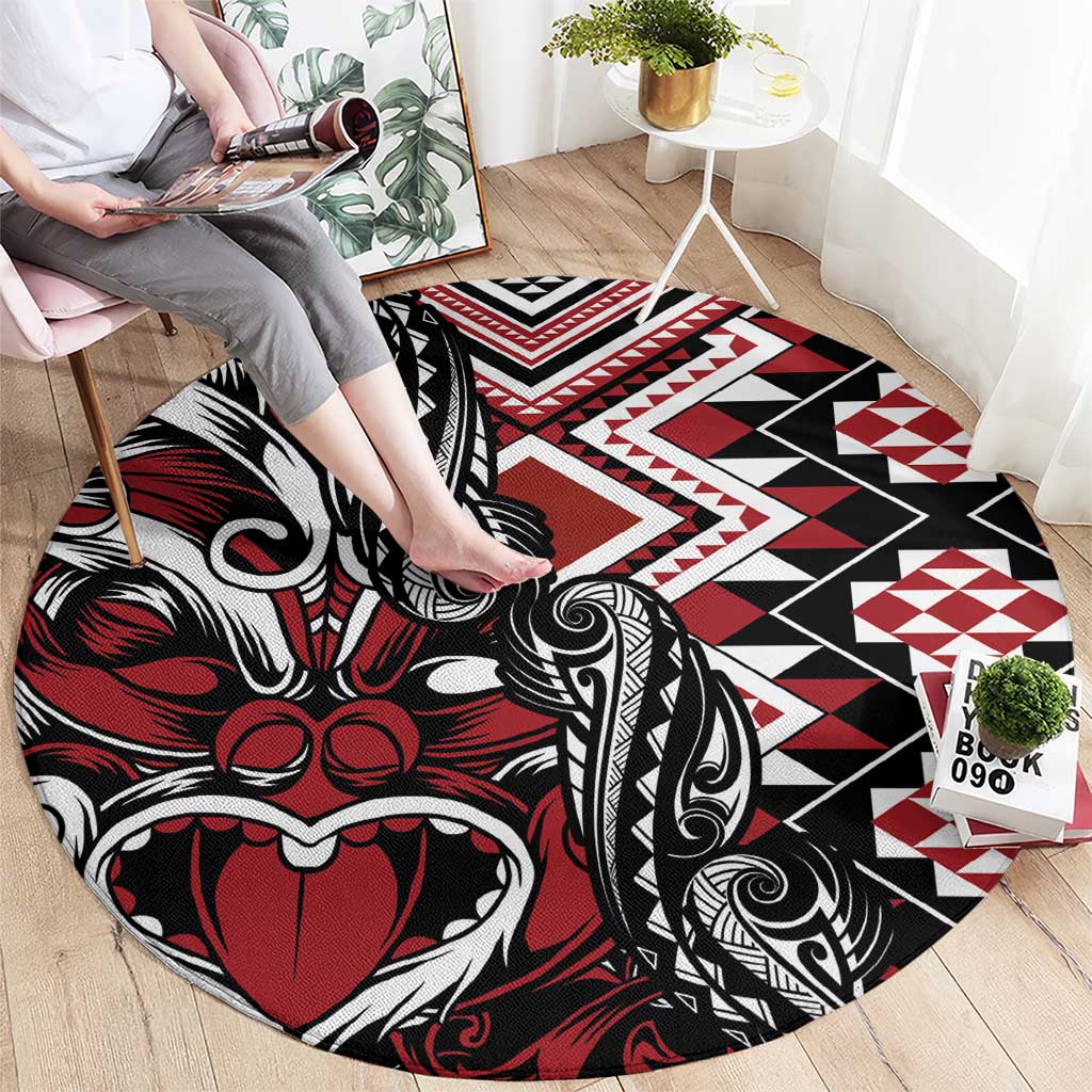Aotearoa Maori Moko Art with Taniko Half Style Round Carpet LT03 - Polynesian Pride