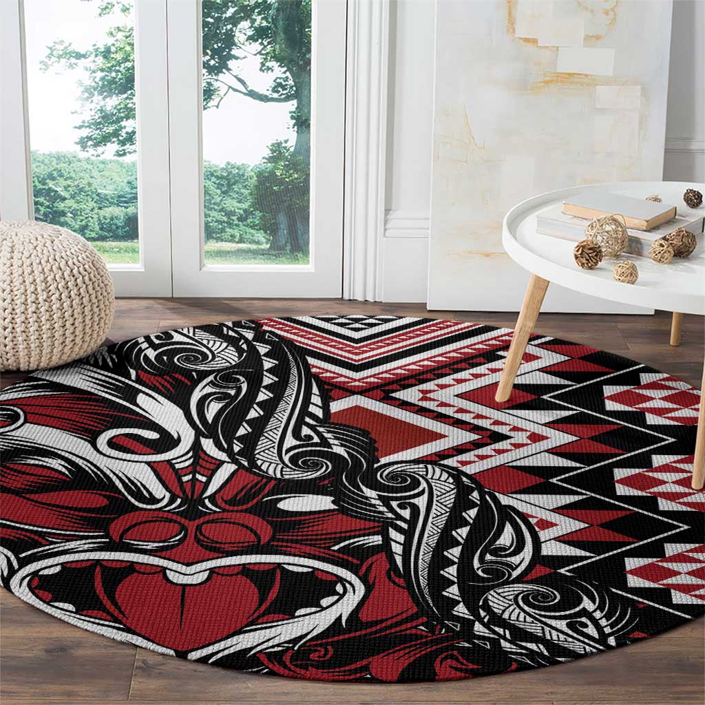 Aotearoa Maori Moko Art with Taniko Half Style Round Carpet LT03 - Polynesian Pride