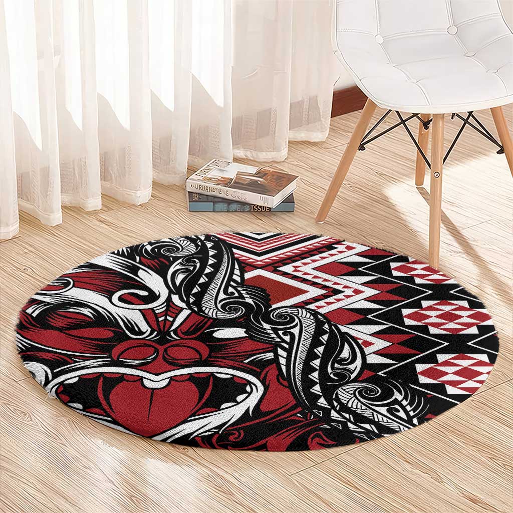 Aotearoa Maori Moko Art with Taniko Half Style Round Carpet LT03 - Polynesian Pride