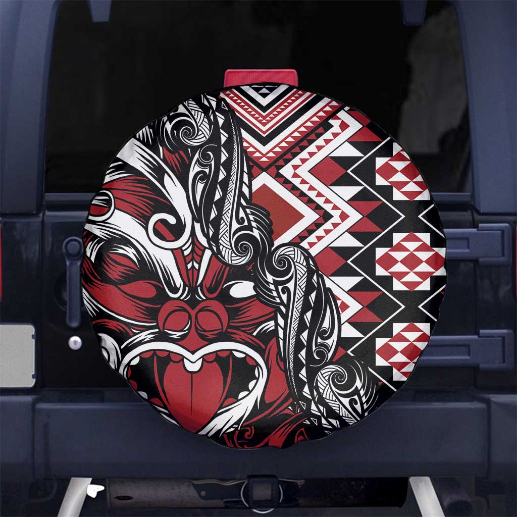 Aotearoa Maori Moko Art with Taniko Half Style Spare Tire Cover LT03 No hole Black - Polynesian Pride