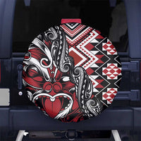 Aotearoa Maori Moko Art with Taniko Half Style Spare Tire Cover LT03 No hole Black - Polynesian Pride