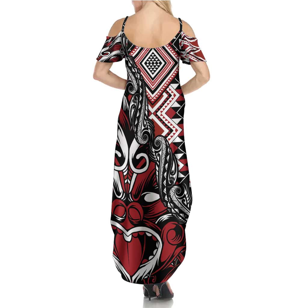 Aotearoa Maori Moko Art with Taniko Half Style Summer Maxi Dress LT03 - Polynesian Pride