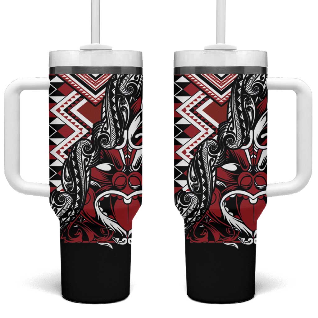 Aotearoa Maori Moko Art with Taniko Half Style Tumbler With Handle LT03 One Size: 40 oz Black - Polynesian Pride