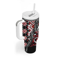 Aotearoa Maori Moko Art with Taniko Half Style Tumbler With Handle LT03 - Polynesian Pride
