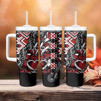 Aotearoa Maori Moko Art with Taniko Half Style Tumbler With Handle LT03 - Polynesian Pride