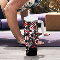 Aotearoa Maori Moko Art with Taniko Half Style Tumbler With Handle LT03 - Polynesian Pride