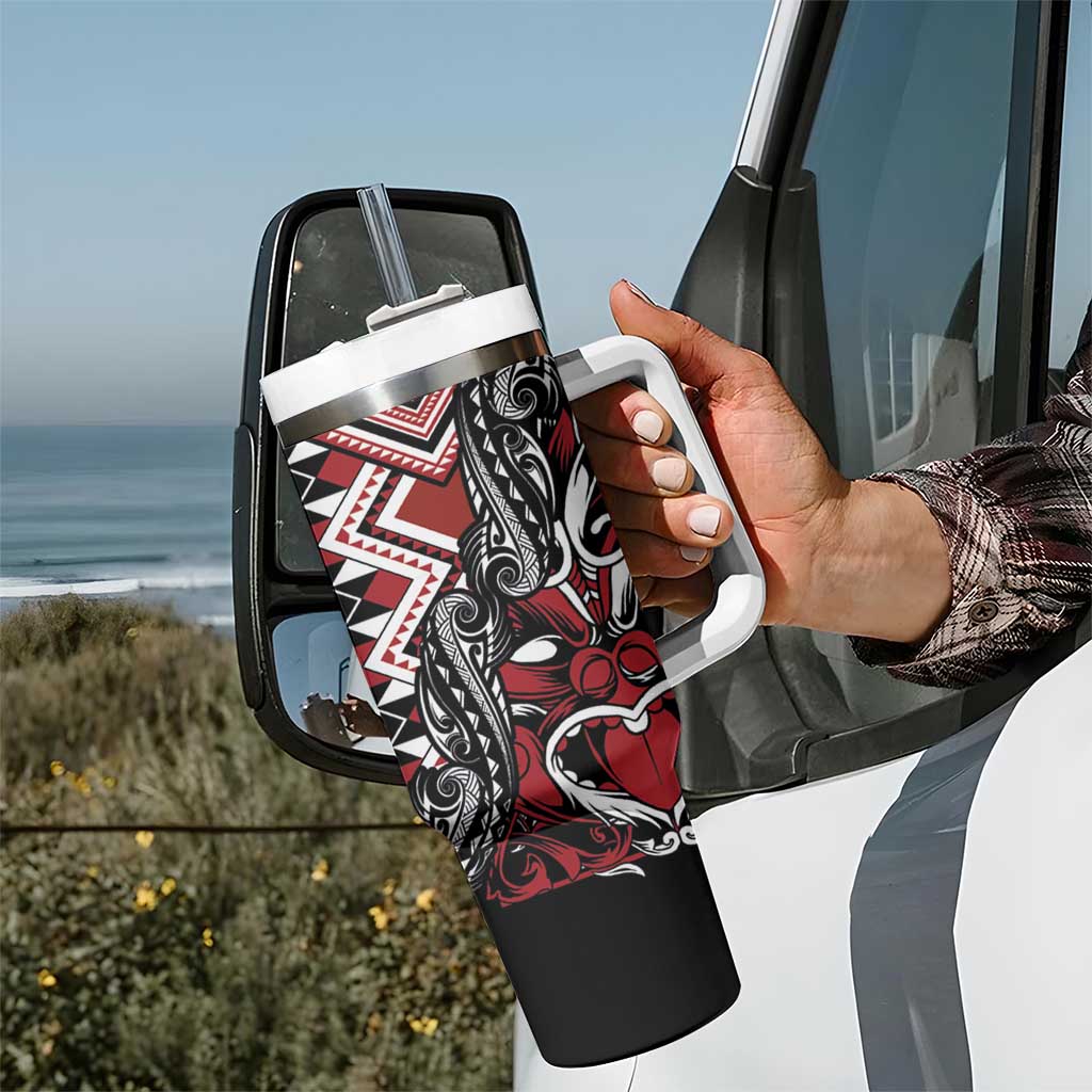 Aotearoa Maori Moko Art with Taniko Half Style Tumbler With Handle LT03 - Polynesian Pride