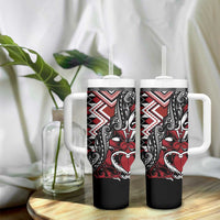 Aotearoa Maori Moko Art with Taniko Half Style Tumbler With Handle LT03 - Polynesian Pride