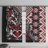 Aotearoa Maori Moko Art with Taniko Half Style Window Curtain LT03 With Hooks Black - Polynesian Pride