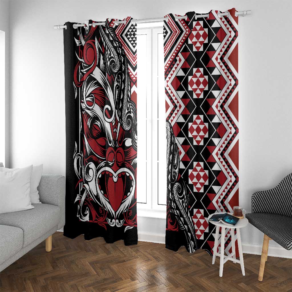 Aotearoa Maori Moko Art with Taniko Half Style Window Curtain LT03 With Grommets Black - Polynesian Pride