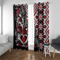 Aotearoa Maori Moko Art with Taniko Half Style Window Curtain LT03 With Grommets Black - Polynesian Pride