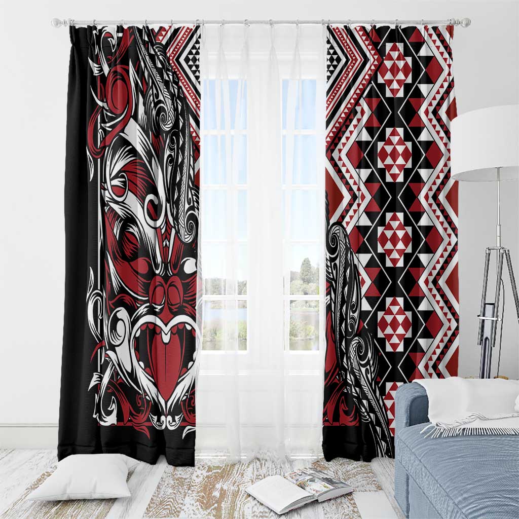 Aotearoa Maori Moko Art with Taniko Half Style Window Curtain LT03 - Polynesian Pride