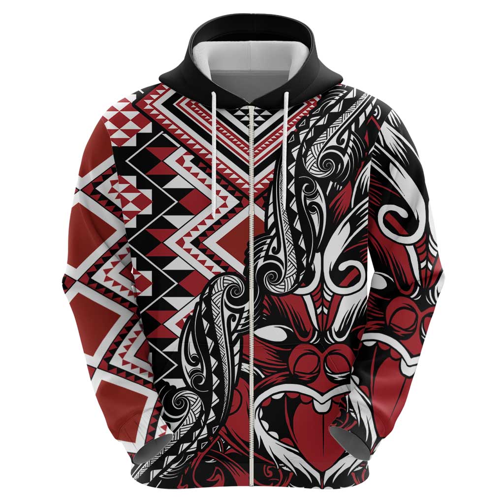 Aotearoa Maori Moko Art with Taniko Half Style Zip Hoodie LT03 - Polynesian Pride