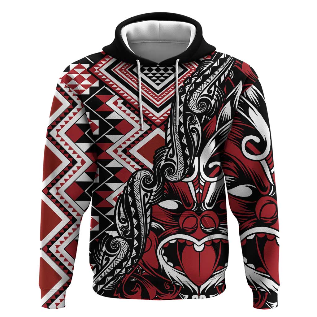 Aotearoa Maori Moko Art with Taniko Half Style Zip Hoodie LT03 Pullover Hoodie Black - Polynesian Pride