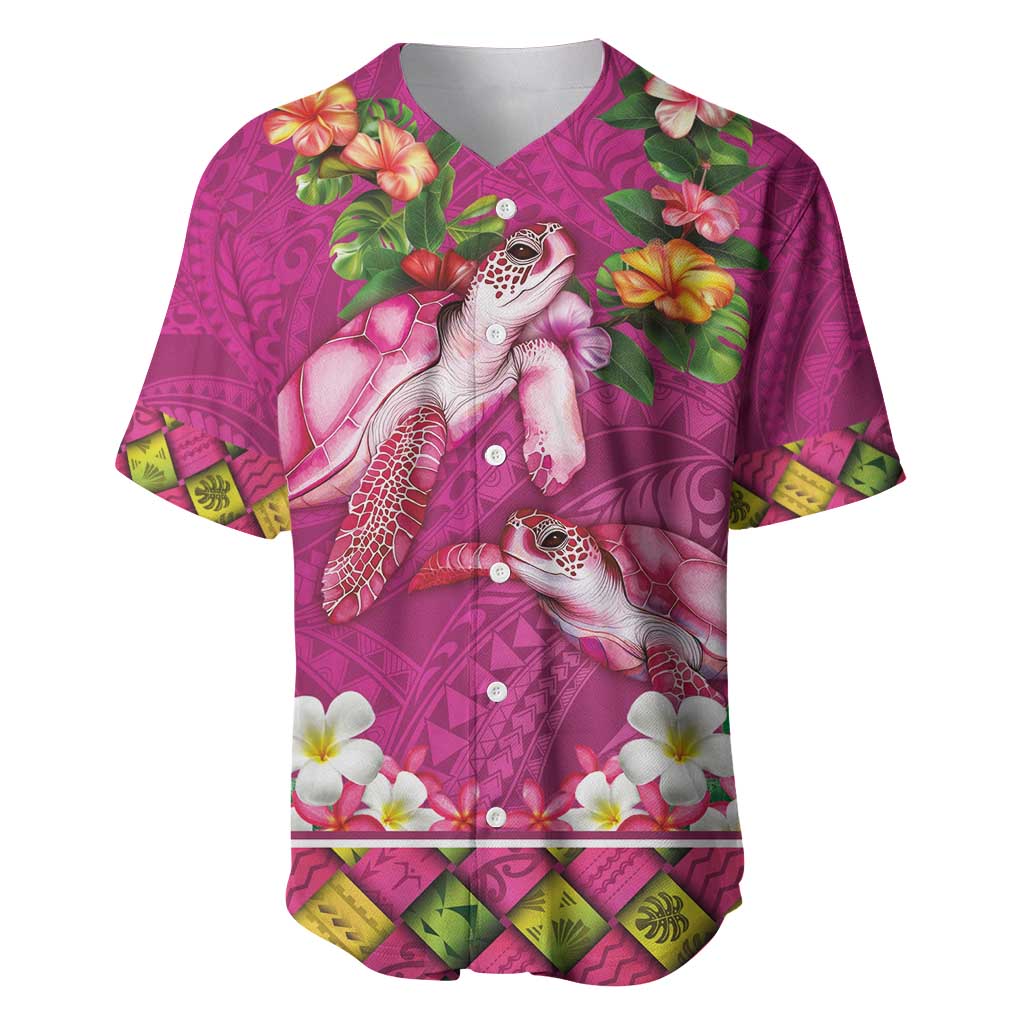 Hawaiian Lei Turtle and Plumeria Baseball Jersey Polynerian Art Tattoo-Plum Pink Color LT03 Pink - Polynesian Pride