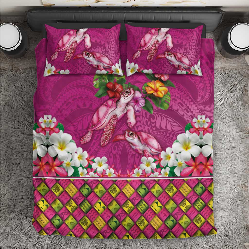 Hawaiian Lei Turtle and Plumeria Bedding Set Polynerian Art Tattoo-Plum Pink Color LT03 Pink - Polynesian Pride
