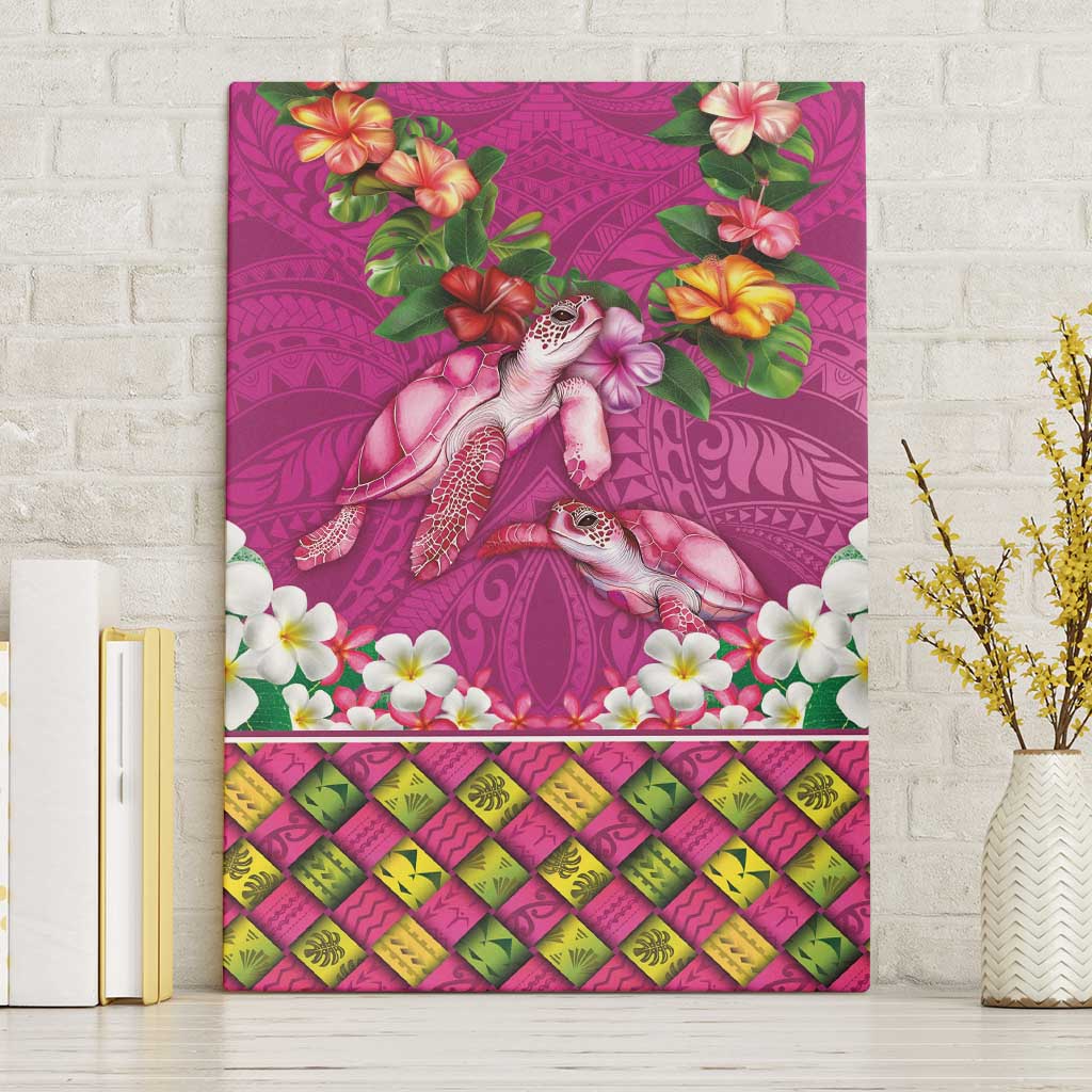 Hawaiian Lei Turtle and Plumeria Canvas Wall Art Polynerian Art Tattoo-Plum Pink Color LT03 Without Frame Pink - Polynesian Pride