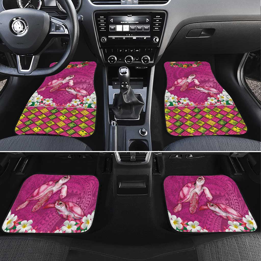 Hawaiian Lei Turtle and Plumeria Car Mats Polynerian Art Tattoo-Plum Pink Color LT03 Set 4pcs Pink - Polynesian Pride