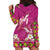 Hawaiian Lei Turtle and Plumeria Hoodie Dress Polynerian Art Tattoo-Plum Pink Color