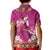 Hawaiian Lei Turtle and Plumeria Kid Polo Shirt Polynerian Art Tattoo-Plum Pink Color