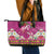 Hawaiian Lei Turtle and Plumeria Leather Tote Bag Polynerian Art Tattoo-Plum Pink Color