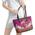 Hawaiian Lei Turtle and Plumeria Leather Tote Bag Polynerian Art Tattoo-Plum Pink Color