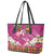 Hawaiian Lei Turtle and Plumeria Leather Tote Bag Polynerian Art Tattoo-Plum Pink Color