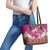 Hawaiian Lei Turtle and Plumeria Leather Tote Bag Polynerian Art Tattoo-Plum Pink Color