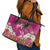 Hawaiian Lei Turtle and Plumeria Leather Tote Bag Polynerian Art Tattoo-Plum Pink Color