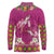 Hawaiian Lei Turtle and Plumeria Long Sleeve Polo Shirt Polynerian Art Tattoo-Plum Pink Color