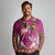 Hawaiian Lei Turtle and Plumeria Long Sleeve Polo Shirt Polynerian Art Tattoo-Plum Pink Color