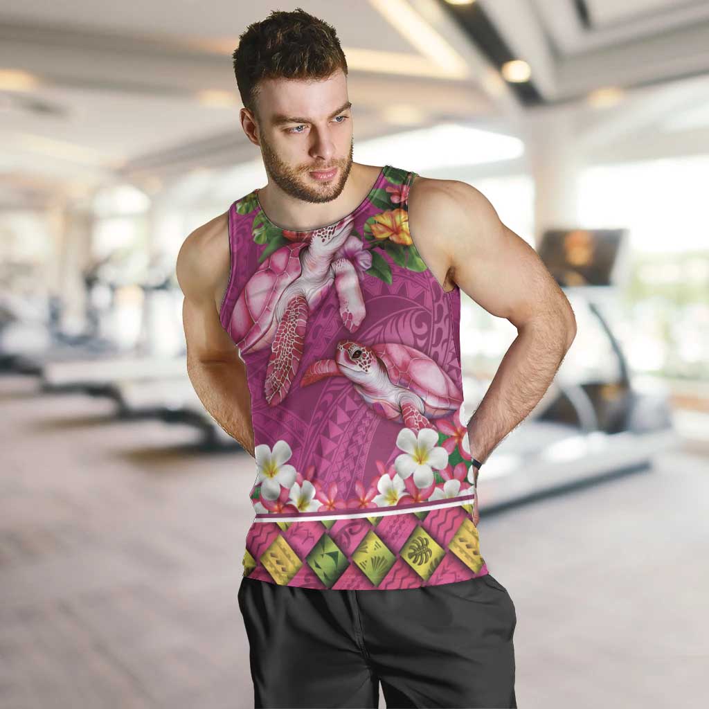 Hawaiian Lei Turtle and Plumeria Men Tank Top Polynerian Art Tattoo-Plum Pink Color