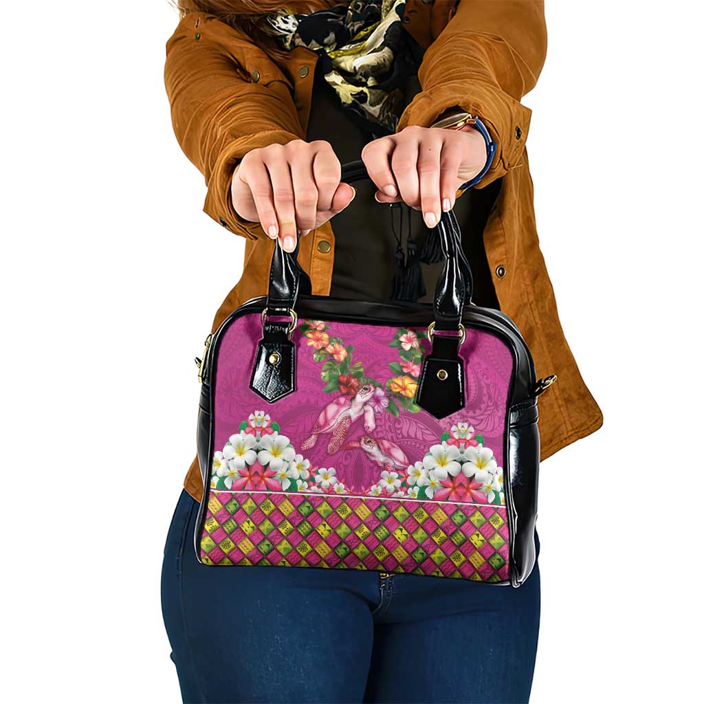Hawaiian Lei Turtle and Plumeria Shoulder Handbag Polynerian Art Tattoo-Plum Pink Color LT03 One Size Pink - Polynesian Pride