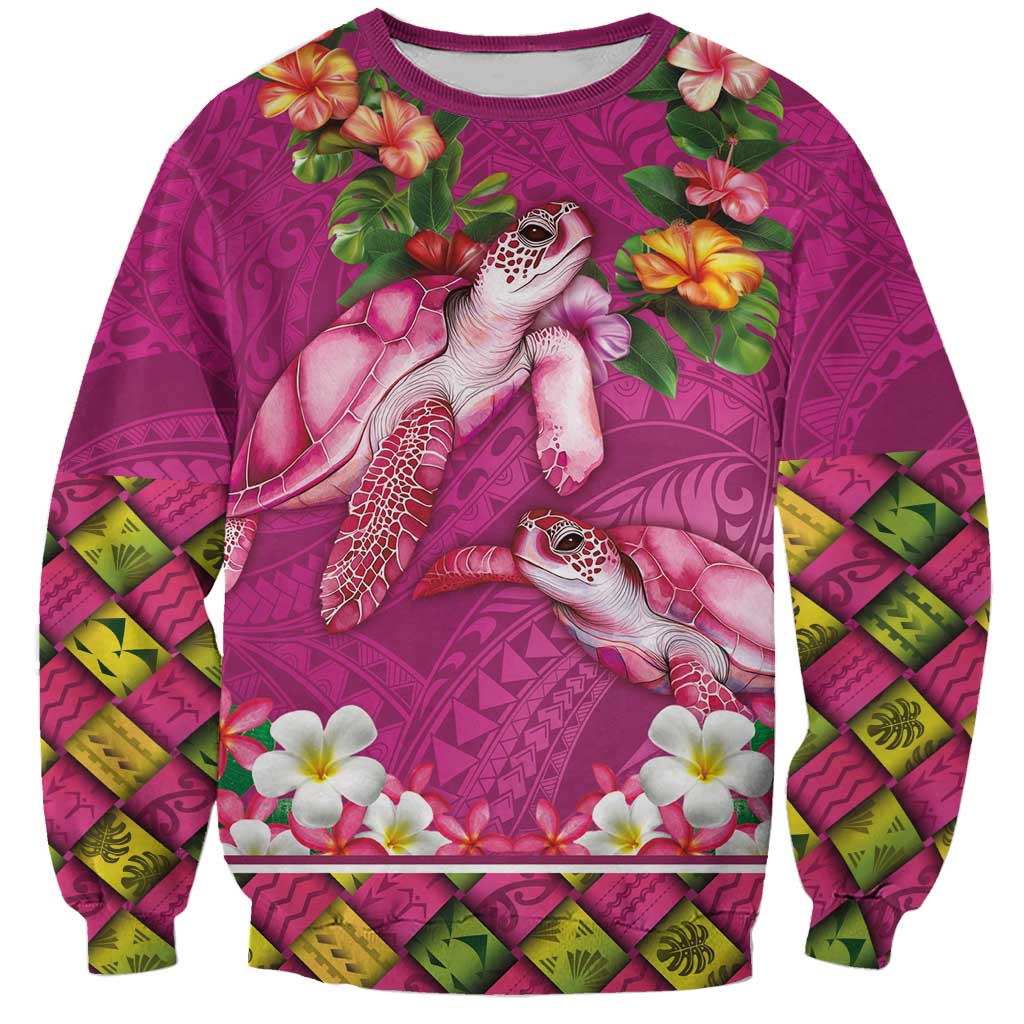 Hawaiian Lei Turtle and Plumeria Sweatshirt Polynerian Art Tattoo-Plum Pink Color LT03 Unisex Pink - Polynesian Pride