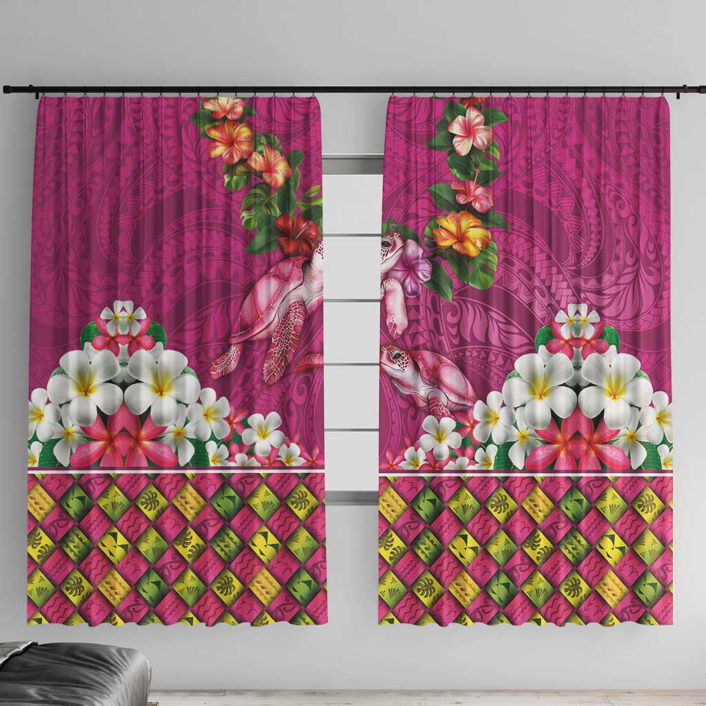 Hawaiian Lei Turtle and Plumeria Window Curtain Polynerian Art Tattoo-Plum Pink Color LT03 With Hooks Pink - Polynesian Pride