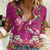 Hawaiian Lei Turtle and Plumeria Women Casual Shirt Polynerian Art Tattoo-Plum Pink Color