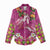 Hawaiian Lei Turtle and Plumeria Women Casual Shirt Polynerian Art Tattoo-Plum Pink Color