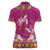 Hawaiian Lei Turtle and Plumeria Women Polo Shirt Polynerian Art Tattoo-Plum Pink Color