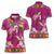 Hawaiian Lei Turtle and Plumeria Women Polo Shirt Polynerian Art Tattoo-Plum Pink Color