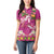 Hawaiian Lei Turtle and Plumeria Women Polo Shirt Polynerian Art Tattoo-Plum Pink Color