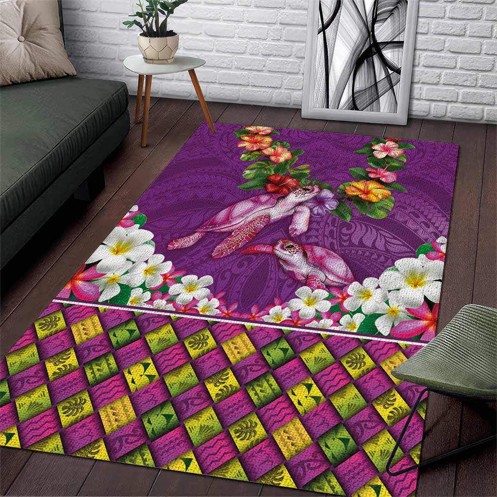 Hawaiian Lei Turtle and Plumeria Area Rug Polynerian Art Tattoo-Mauve Color LT03 Purple - Polynesian Pride